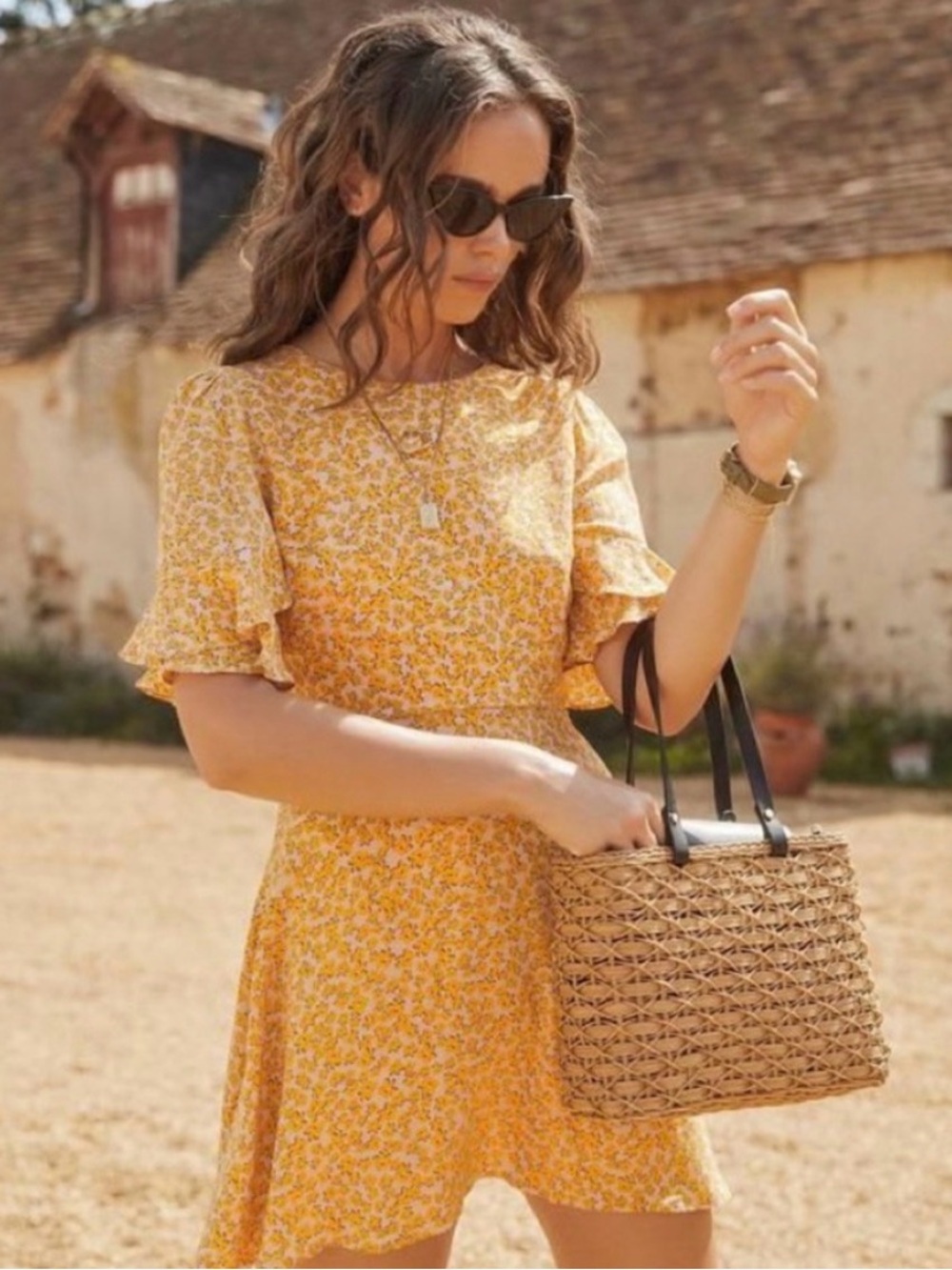 Auguste The Label Yellow Floral Mini Dress